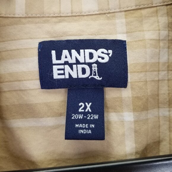 Lands End Button Up Shirt Women 2X 20-22 Brown Plaid Cotton Long Sleeve Tab Camp - Picture 4 of 14